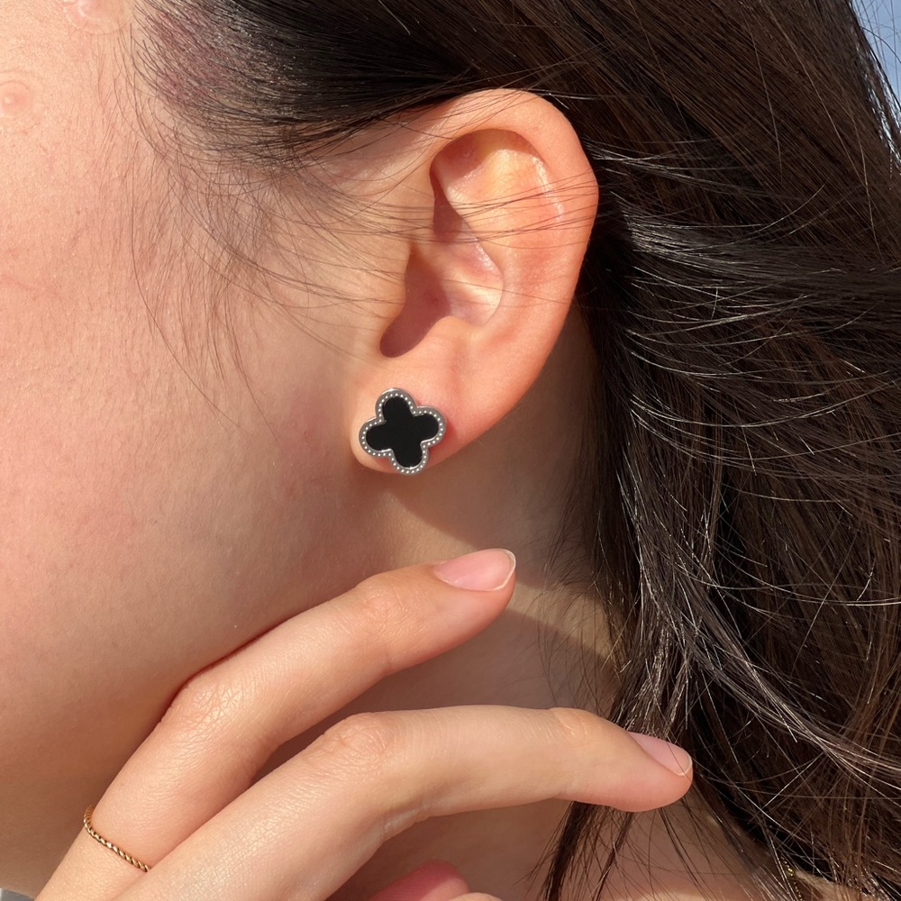 (Steel+Black)•14k Gold Plated•Stud Star Earring•Gift For Her